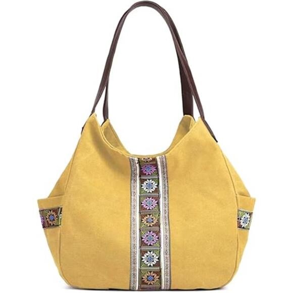 Women Canvas Hobo Purse Multi Pocket Tote Shopper Shoulder Bag Casual Top Handle - Picture 7 of 7